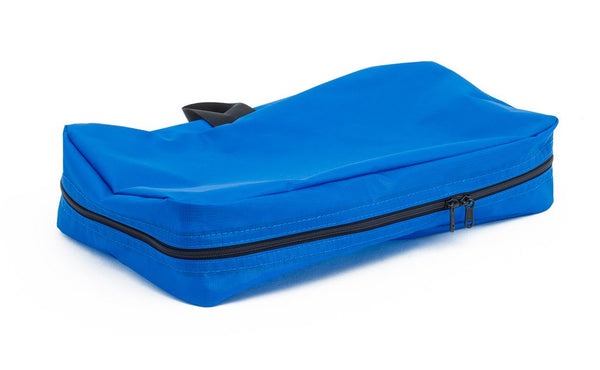 An empty and zipped closed Island (blue) Aether End Pocket Aeronaut 45 Packing Cube.